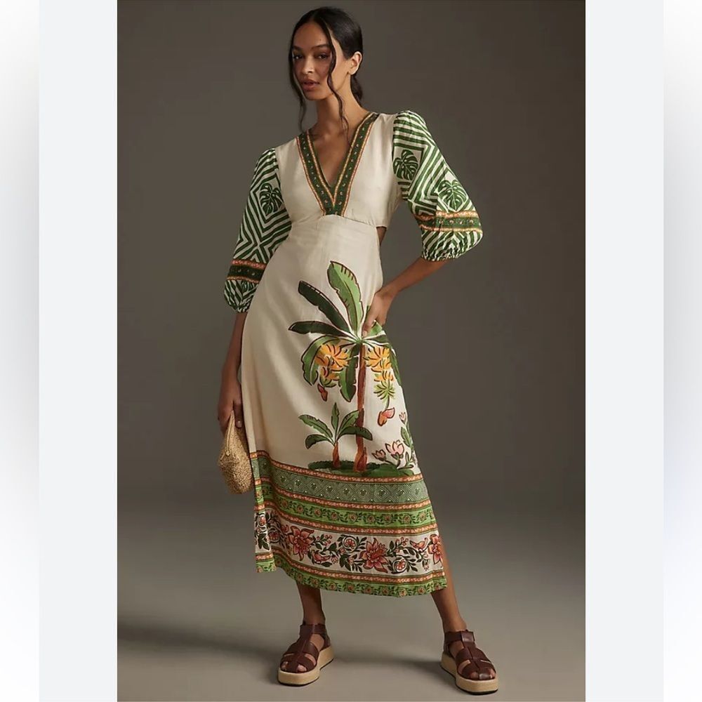 Farm Rio x Anthropologie Palm V-
Neck Midi Dress size XS